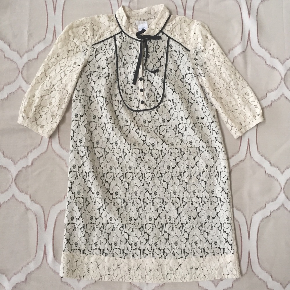 🧡 Cooperative Lace Dress Bow Tie Button Front